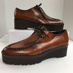 Zara Woman Brown Leather Flat Platform Shoe